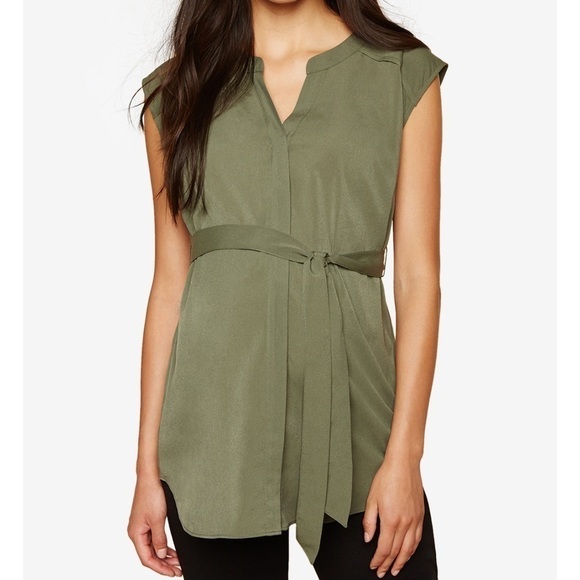 Motherhood Split neck long hidden buttoned down sleeveless belted top blouse S - Picture 8 of 8